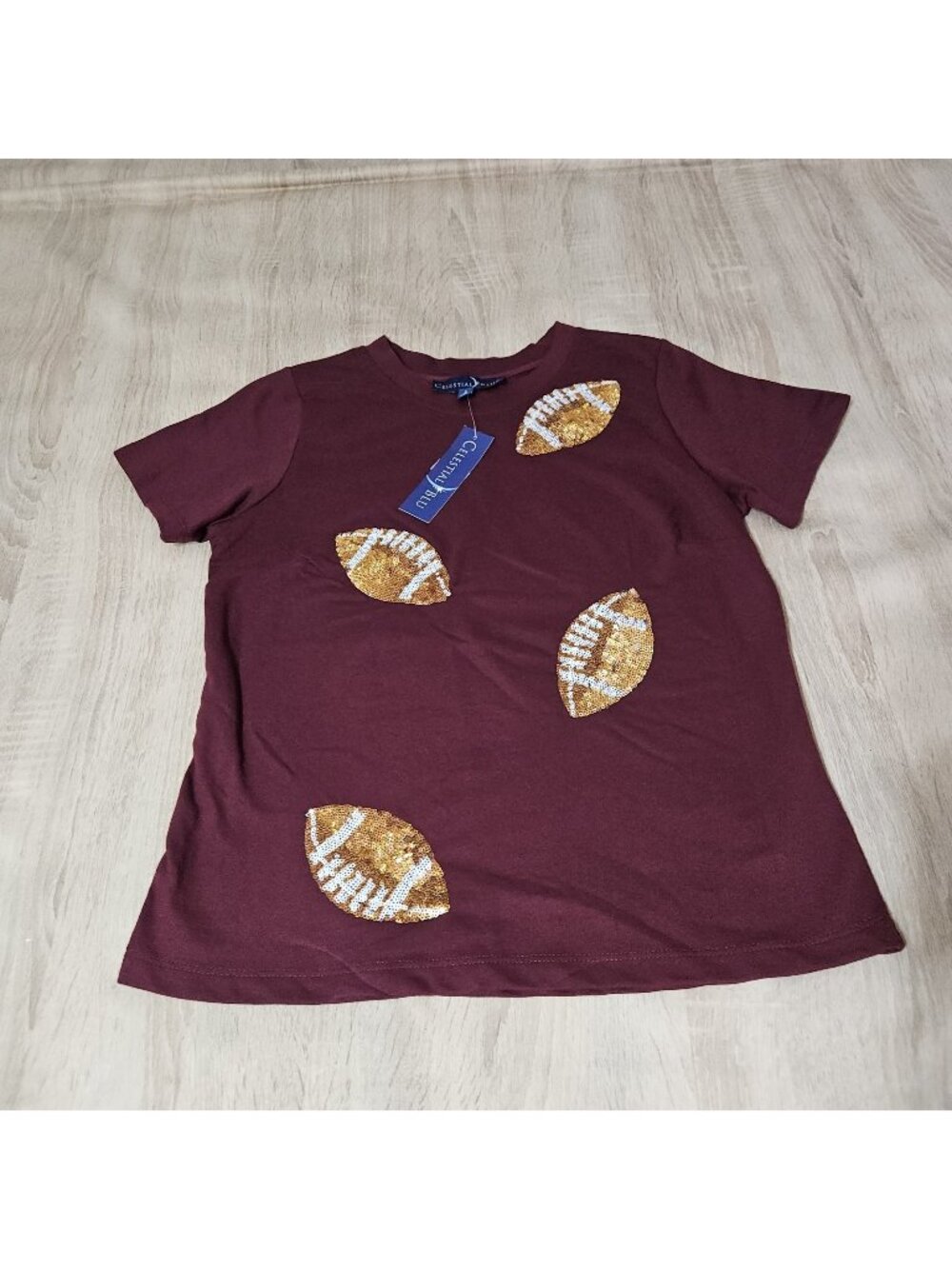 Bergundy Womens Size M Football Sequin Shirt Jersey Knit Nwt